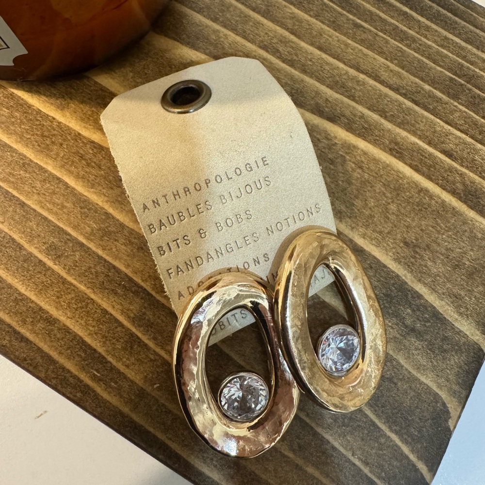 Anthropologie stamped gold drop earrings